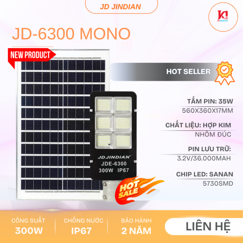 Đèn Đường Năng Lượng Mặt Trời 300W Jindian JDE-6300