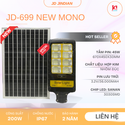 Đèn Đường Năng Lượng Mặt Trời 200W JD-699