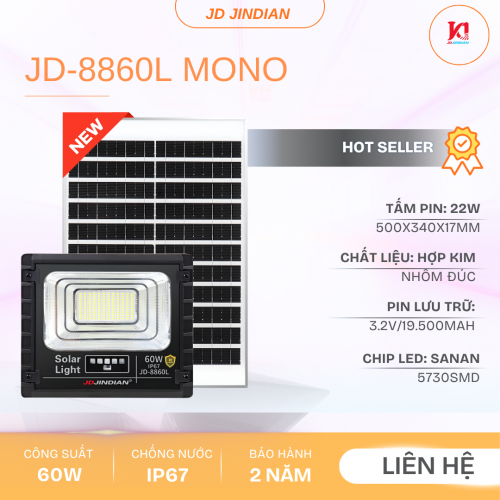 Đèn Năng Lượng Mặt Trời 60W Jindian JD-8860L