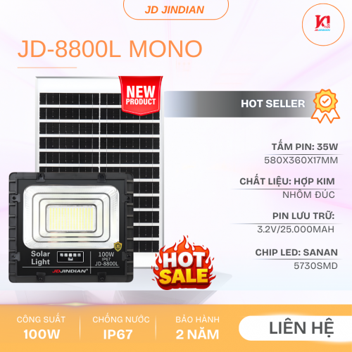 Đèn Năng Lượng Mặt Trời 100W Jindian JD-8800L