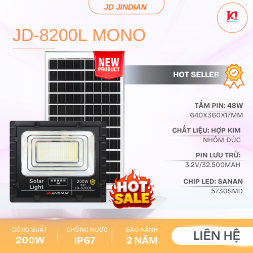Đèn Năng Lượng Mặt Trời 200W Jindian JD-8200L