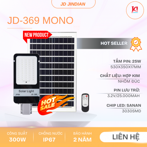 Đèn Đường Năng Lượng Mặt Trời 300W Jindian JD-369