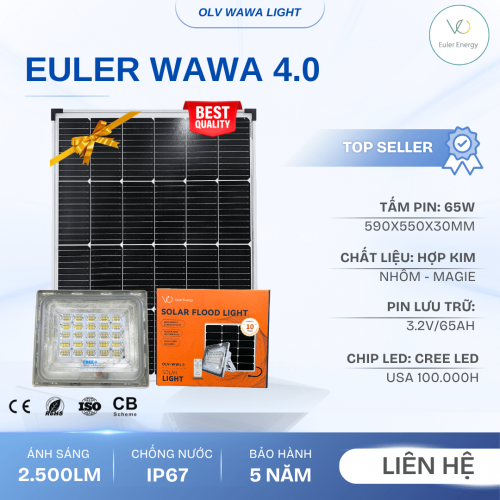 Đèn Pha Năng Lượng Mặt Trời Cao Cấp Euler Wawalight 4.0 - 300W - Bảo Hành 5 Năm