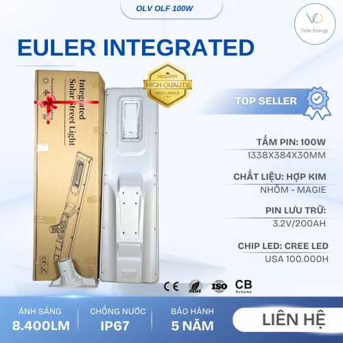 Đèn Đường Liền Thể Năng Lượng Mặt Trời Cao Cấp Euler Integrated OLF 100W - Bảo Hành 5 Năm