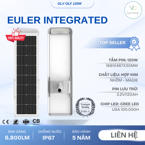 Đèn Đường Liền Thể Năng Lượng Mặt Trời Cao Cấp Euler Integrated OLF 80W - Bảo Hành 5 Năm
